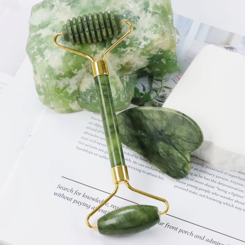 Jade Roller Gua Sha - Zestaw Jade Spike Roller & Gua