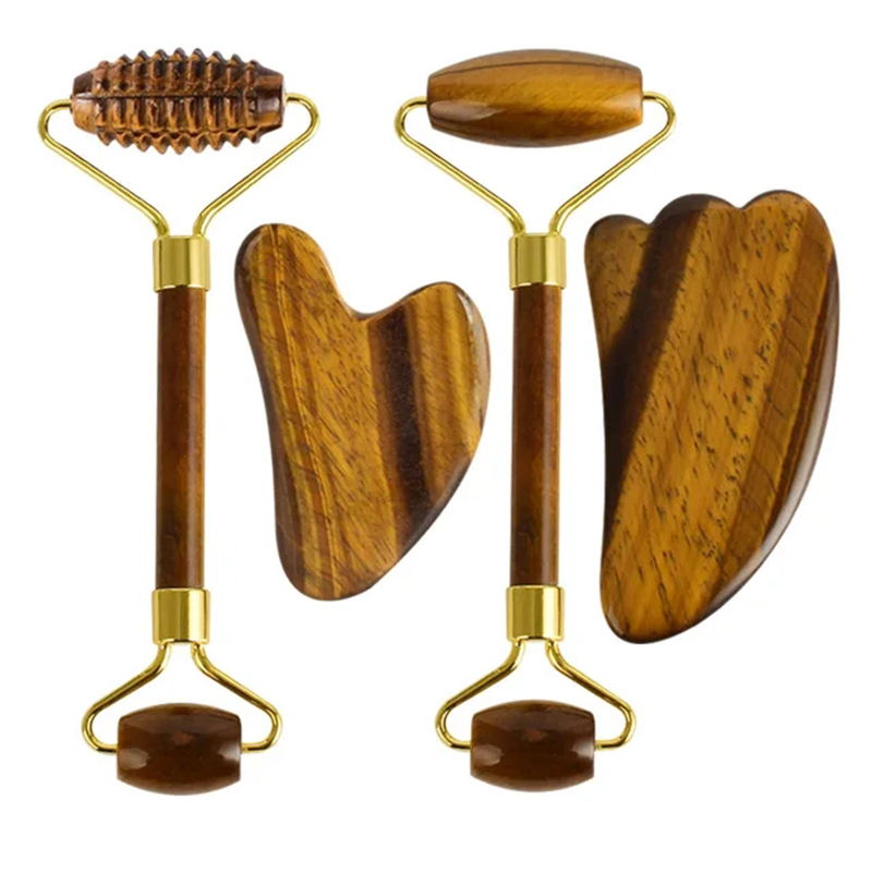 Jade Roller Gua Sha - Naturalny wałek z jadeitem tygrysiego oka